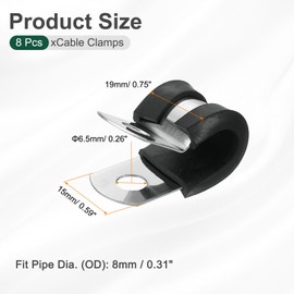 sourcing map 5/16"(8mm) Cable Clamp, 304 Stainless Steel Rubber Cushioned Insulated Clamp R Shape Metal Clamp Tube Holder for Pipe Hose Wire Cord Installation 8Pcs