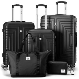 Hoteel Luggage Sets 5 Piece Suitcases With Wheels，ABS+PC Lightweight Hard Shell Luggage Sets With Tsa Lock, Carry On Suitcase Set With Carry On Travel Bag, Expandable Duffle Bag For Travel, Black