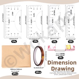 Wokape 10Pcs T-Shirt Ruler Assmorments Kit, 4 Style T-Shirt Ruler Guide Alignment Tool for Adult Youth Toddler Infant, Heat Resistant Tape, Teflon Sheets for Heat Press and Soft Tape Measure