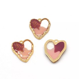 4PCS Gold Tone Real Dry Flower Resin Irregular Heart Charm Pendant Supply GBY651
