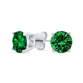 1Ct Green Round Cubic Zirconia Brilliant Cut Solitaire AAA CZ Stud Earrings .925 Sterling Silver Simulated Emerald 7MM