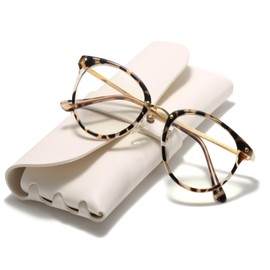 Cleoxyge Blue Light Filter Glasses Without Prescription for Men and Women, Metal Frame, Anti Blue Light, UV400 Protection, PC Gaming with Glasses Cases and Glasses Cleaning Cloth, Fake Glasses,