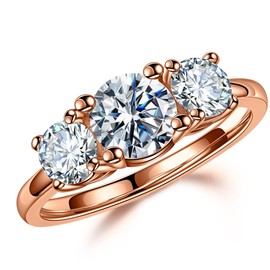 MOOSEA Moissanite Rings for Women, 2CT D Color VVS1 Clarity Lab Created Diamond Wedding Rings 14K Rose Gold Vermeil 3 Stone Moissanite Anniversary Rings for Women Engagement Rings Jewelry Gifts