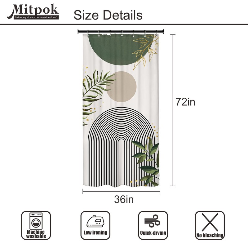 Mitpok Small Stall RV Shower Curtain 36Wx72H Half Single Sage
