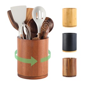 Gorsent Wooden Utensil Holder, 360°Rotating 7.3'' Large Kitchen Utensil Holder for Kitchen Counter, Kitchen Utensil Organizer, Utensil Crock, Farmhouse Kitchen Countertop Decor, Sapele Utensil Holder