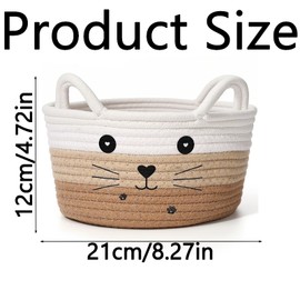 Cat Toy Box, 8.3 X 4.7 Inch Cat Toy Basket, Cat Basket for Pet Toys Cute Storage Basket with Ears Decorative Small Toy Box for Puppy Decorative Storage Basket(White Brown Khaki)