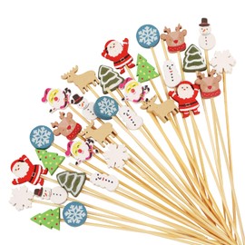 Cocktail Picks - 100 Counts Snowmen Snowflakes Reindeer Santa Claus Christmas Trees Decorative Toothpicks for Appetizers, 4.7 inch Long Bamboo Skewers Wooden Sticks for Winter, Fancy Party Decorations
