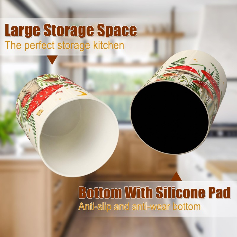 Hexagram Mushroom Decor Utensil Holder, Mushroom Kitchen Decor Ceramic Utensil