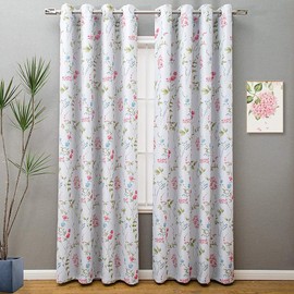 Linentalks Floral Bedroom Curtains 84 Inches Long 2 Panels Set, Farmhouse Thermal Insulated Blackout Curtains for Living Room, Grommet Room Darkening Curtains, Boho Black Out Curtains Green Red Multi