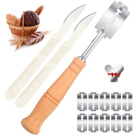 Mudder Bread Lame Tool Knife Sourdough Scoring Tool with 10 Pcs Replaceable Blades Wooden Handle Lame Slashing Tool and 2 Pcs Dough Scoring Knife with Protective Cover for Making Bread(Simple Style)