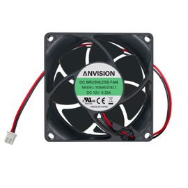 ANVISION 80mm x 25mm DC 12V Brushless Cooling Fan, Dual Ball Bearing, 2 Pin