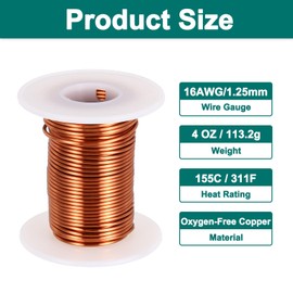 sourcing map 16 AWG Magnet Wire, 16 Gauge / 1.25mm Enameled Copper Wire, 4 oz Magnetic Coil Wire for Transformer, Motor, Electric, 155C(311F)