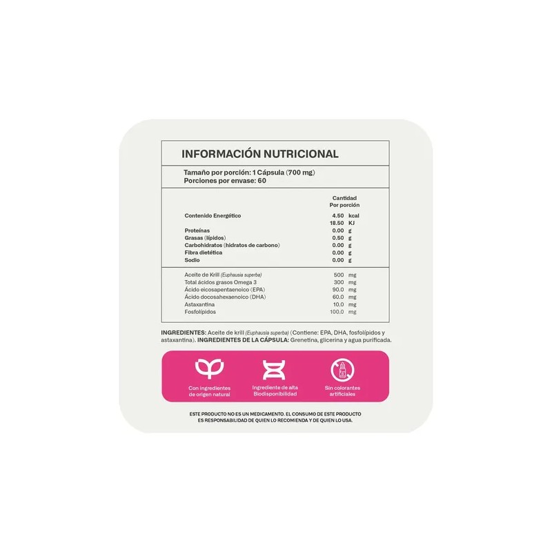 Suplemento Aceite De Krill Omega 3 Lifeed5 60 Cápsulas Sabor
