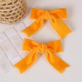 2pcs Velvet Ribbon Hair Bows 3in Small Fall Orange Velvet Bow Decor Hair Clips Alligator Barrettes Hairpins Holiday Dress Outfit Accessories for little Girls Women Children