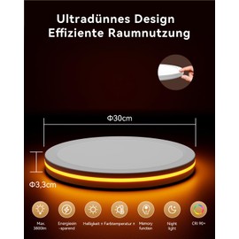 Aphyni Ceiling Light LED Dimmable 24 W Diameter 30 cm, IP44 Bathroom Lamp Ceiling Light Round with Night Light, White 3000 K - 6500 K 3800 LM Modern Ultra Thin Lamp Ceiling for Living Room Kitchen