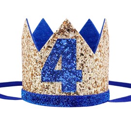 Socub Birthday Hat, birthday party hat, Birthday Crown Headbands for Baby Boy 4th Birthday Party Supplies, Golden Blue 4