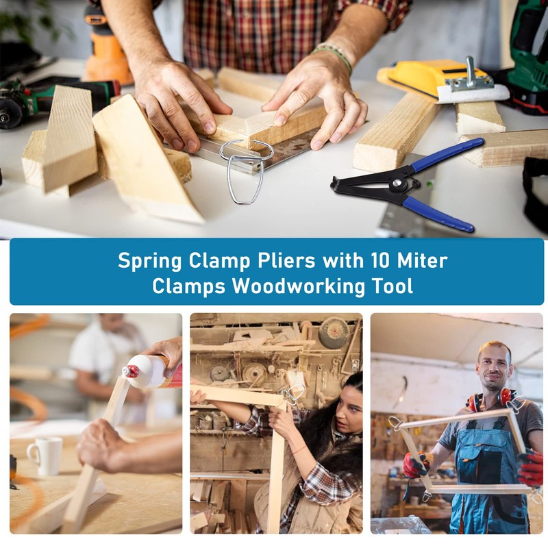 Spring Clamp Pliers, Woodworking Tool with 10 Miter Clamps for