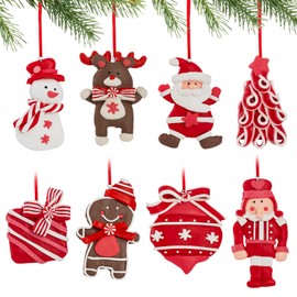 Langley 8 PCS Christmas Hanging Ornaments- Snowman Reindeer Soldier Ornaments for Christmas Tree Polymer Clay Ornament for Xmas Tree Party Decoration