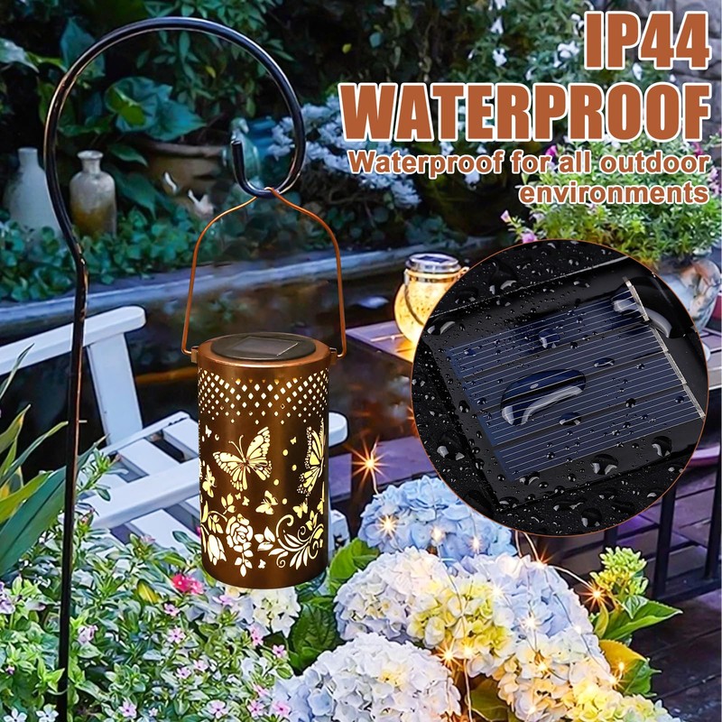 Solar Lanterns Outdoor Hanging Lanterns, Car On/Off Butterfly Hollowed Metal