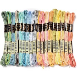 Rainbow Gradient Color Cross Stitch Floss Variegated Embroidery String 6 Strands Colorful Polyester Friendship Bracelet Needlepoint Yarn Thread for Sewing Bracelet Making Knitting Art Crafts