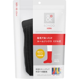 &ONDO Brushed Warm Room Socks, Middle Length, 8.7 - 9.8 inches (22 - 25 cm), Black, Thermal Effect Like a Magic Bottle, Warm Socks, Thermos