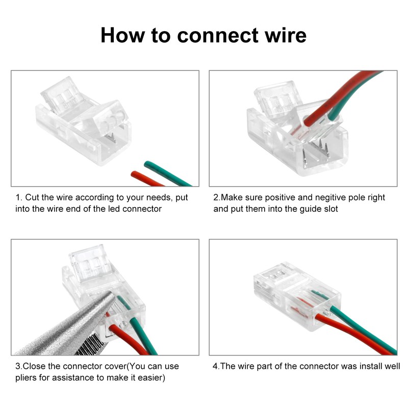 RGBZONE 2-Pin 8mm COB LED Strip to Wire Connector, Solderless