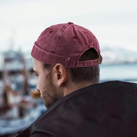 Initlove Docker Hat for Men Vintage Brimless Sailor Hat Beanie Cap Black Wine Red