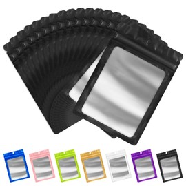 FUNFERY 100 Pack Mylar Resealable Bags Foil Packaging Bags with Clear Window,Zipper Bags Smell Proof Pouch for Food Storage,Cookies,Sample,Small Business(Black,3x4.7inch)