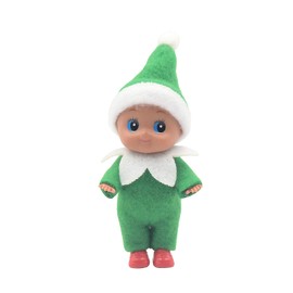 WULEEUPER Dark Skin Baby Elf Doll | Christmas Miniature Elf Decoration | Newborn Gift | Baby Grow Elf Dolls with Feet and Shoes (Green)