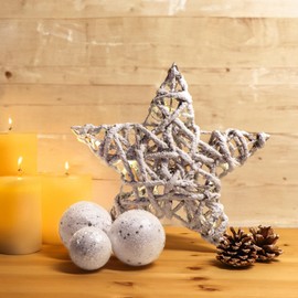 com-four® artificial LED poinsettia covered with snow, winter door wreath white with lighting and timer, decoration star with 10 warm white LEDs, Christmas decoration (01 piece - white - star 30cm)