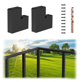 PLANTOP Flat Handrail Corner Connectors, 90 Drgree Black Handrail Accessories with Screws, High Strength POM Deck Stair Cable Railing Handrail Connector, MY02-C