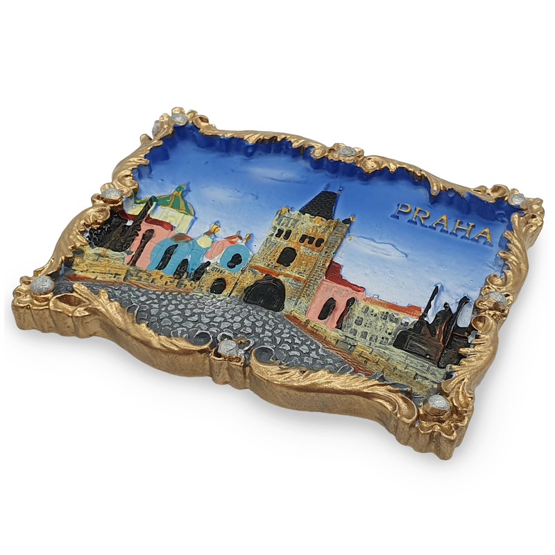 Prague 3D Fridge Magnet – Golden Framed PRAHA with Prague’s