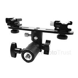 PhotoTrust Double Metal Flash Bracket Swivel Bracket Umbrella Holder Studio Tilting Bracket Compatible with Canon, Nikon, Pentax, Olympus, Sony