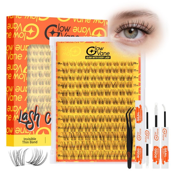 Natural Cluster-Lashes Kit D Curl, Glowvane Eyelashes Individual Kit 8-18mm,