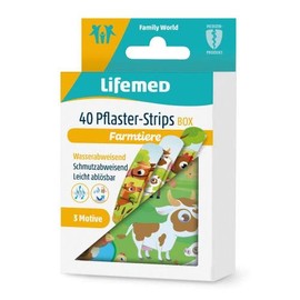 40 Plaster Strips Box 5.6 cm x 1.9 cm with 3 Kids-Like Farm Animal Motifs for Quick Healing, Reusable Zinc Box, Pack of 2 (2 x 1 Item)