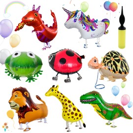 Pack of 8 Walking Animal Foil Balloons, Helium Balloons Animals, Pet Balloons, Walking Balloons, Air Walkers, Helium Balloons, Jungle Animals for Children, Gift, Birthday Party Decor
