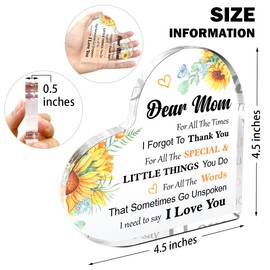 For All the Times that I Forgot to Thank You Acrylic Decor,Mothers Day Gifts for Mama,Happy Mom Birthday Sunflower Acrylic Desk Decor for Table Bookshelve,Appreciate Gifts for Mom