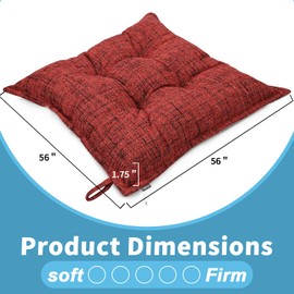 SINSOSSO Large Chair Pillows, Thickened 22" Filling Bite-Size Memory Foam Square Non-Slip Cushions for Office Back Support/Indoor Yoga/Seating on The Floor, Red, 2 PCS