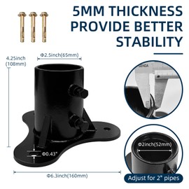 Rasugarlary Chain Link Fence Post 2.5" Base Flange Floor Flange Heavy Solid Pole Pipe Flange for Holding Fence Mailbox Pergola Railing Deck Flag Round Post (OD 2-3/8'') with Screws (Pack of 1)