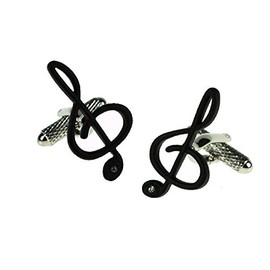Music Treble Cleff Cufflinks in Gift Box Black with Crystal - Onyx-Art London CK609