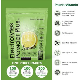 PowderVitamin Electrolytes Powder Plus Keto, Lemonade (100 Servings) 0 Sugar, No Maltodextrin,1000mg Potassium,120mg Calcium,120mg Magnesium,Organic Vitamin C,Zero Calories, Energy Hydration Powder