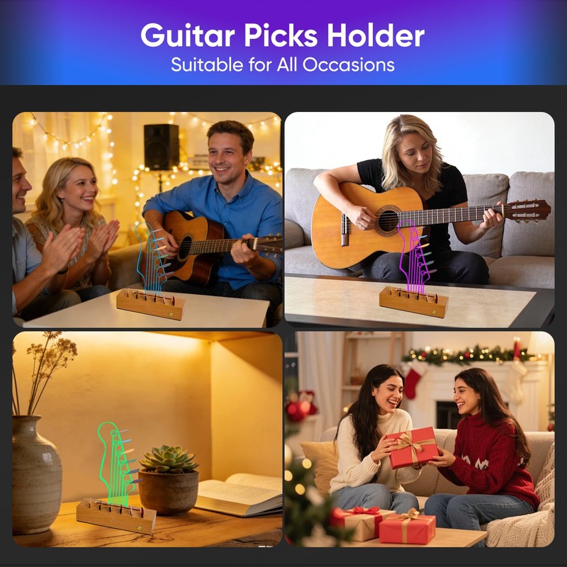 Light Up Guitar Pick Holder: Rechargeable Picks Display Case with