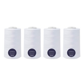 Korbond Overlocking Thread Set White - 4 x White 5000m - 20,000m Spool Polyester Sewing Thread - for Overlocker Machine