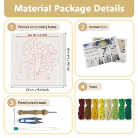 DOODLREAM Sunflower Embroidery Set for DIY with Punch Needle for Adults and Beginners 24 cm Sunflowers Punching and Sewing Kit for Beginners with Frame Fabric Pattern Threader Yarn Squeeze Needle