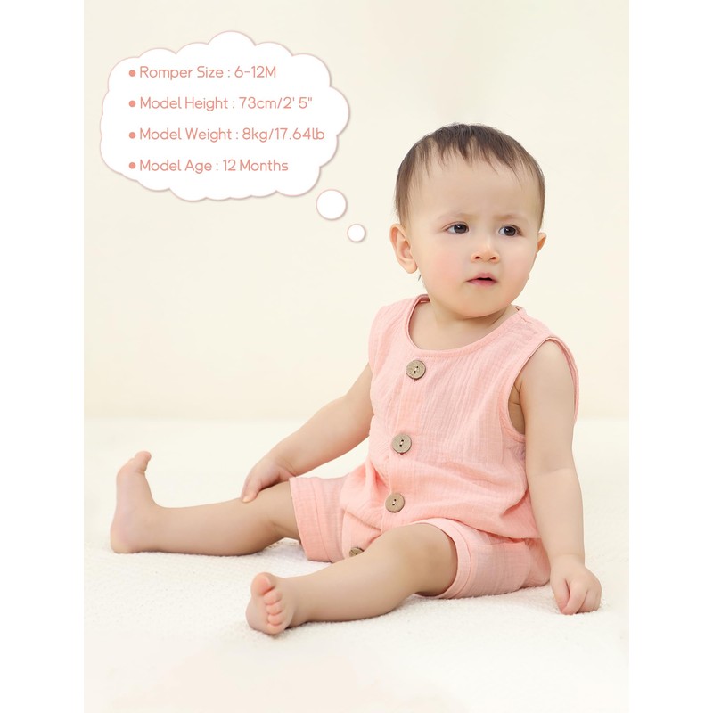 Baby Boys Girls Cotton Sleeveless Romper Jumpsuit Newborn Soft Solid