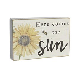Poor Boy Woodworks Mini Inspirational Wood Block Sign (Here Comes The Sun) 4.25 L x 2.75 H x 0.5 D (Inches)
