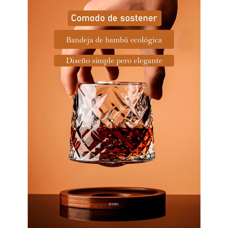 Vaso Giratorio 360° Antiestrés Para Coctelería Base De Bambú