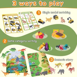 FNYUN 72 PCS Sorting Toy for Toddlers, Preschool Learning Activities, Animals Dinosaurs Fishes Farm Vehicles Fruits Vegetables Foods Playset, Fine Motor Montessori Games Gifts for Year Old Kids