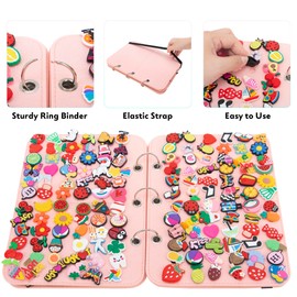 PACMAXI Shoe Charms Display Holder, Shoe Charm Organizer, Shoe Charm Collection Booklet with 3 Binders and 4 Pages(Not Include Any Accessories) (pink1)