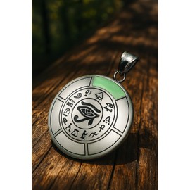 Magic Human Seeing Eye Necklace - Green Simulated Cats Stone Amulet for Protection & Good Luck - Eye of Horus Ancient Symbols Pendant - Adjustable 18" Steel Chain - Spiritual Jewelry for Men & Women